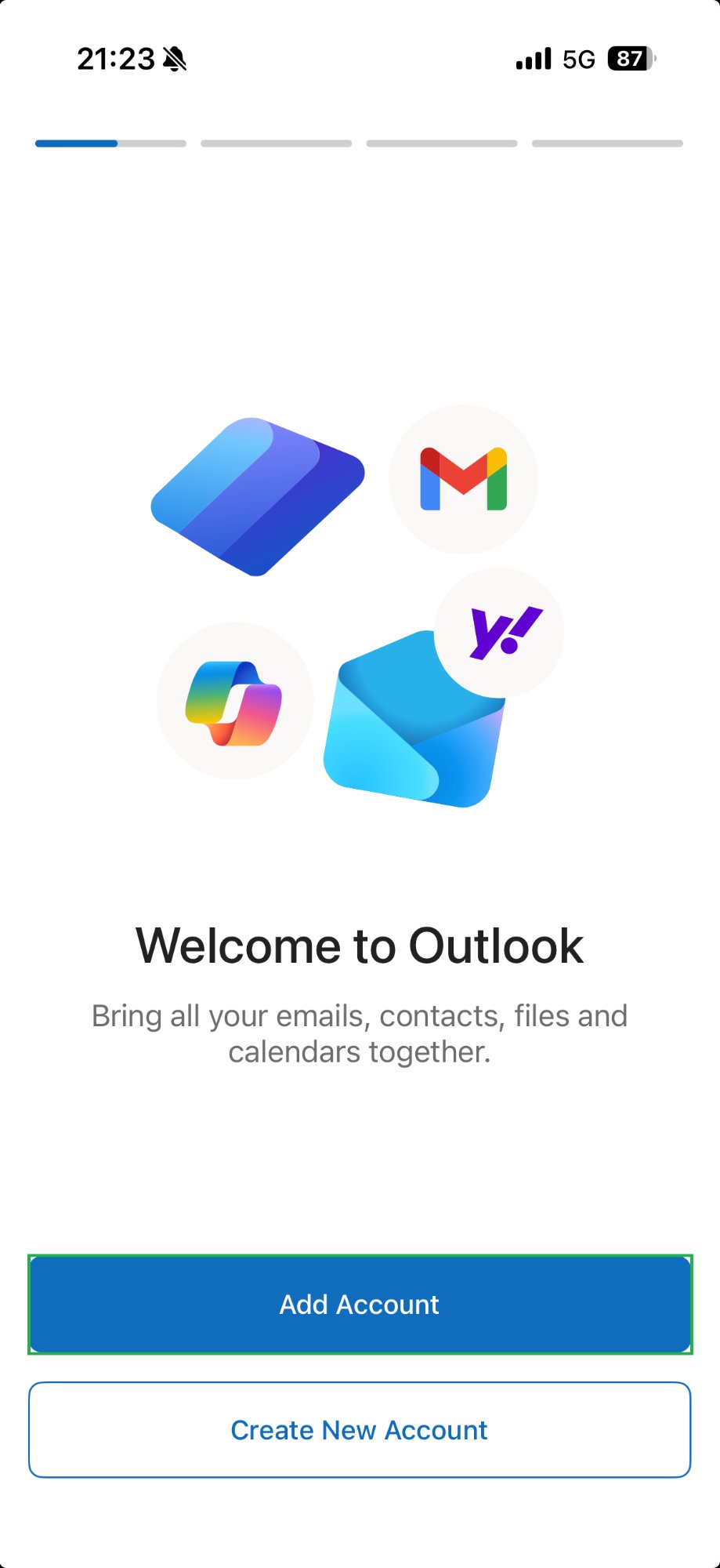 Outlook Welcome Screen